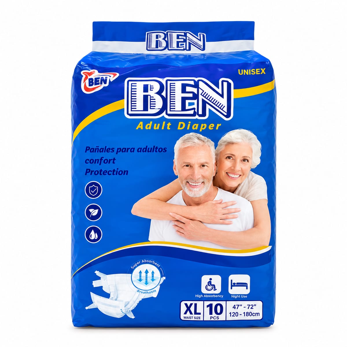Pañales para Adultos BEN XL 10 pcs, alta absorción y comodidad