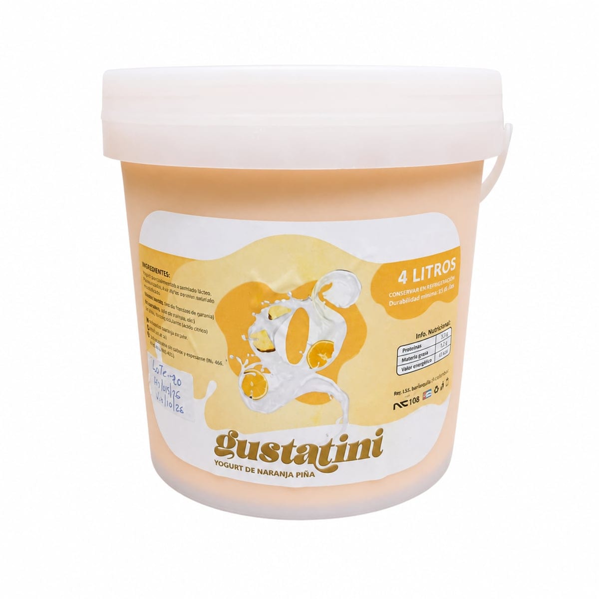 Yogur Naranja Piña Gustatini 4Lt, sabor natural y rico en probióticos