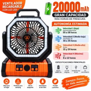 Ventilador Recargable Naranja 20000mAh