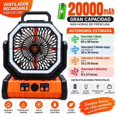 Ventilador Recargable Naranja 20000mAh