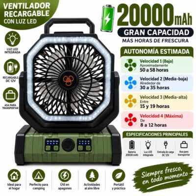 Ventilador Recargable Verde 20000mAh